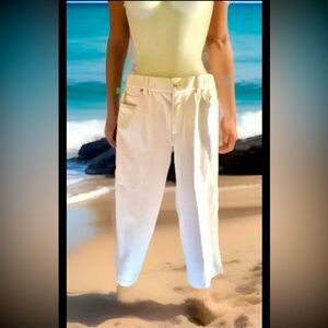 🪸D&Co.🪸ELASTIC BACK WAIST SIDE SLIT TAPERED CROPPED SOFT PANTS W/POCKETS EUC💕